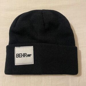 BEHR Black Beanie Hat‎ Logo Patch Knit Cap Winter Casual Mens NEW